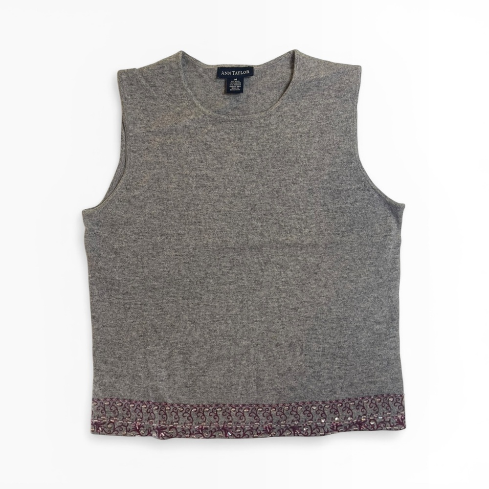 Ann Taylor Gray Womens Tank with Beaded Hem Trim
